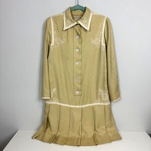 Vintage Oscar de la Renta Late 60s Drop Waist Pleated Embroidered Dress 12